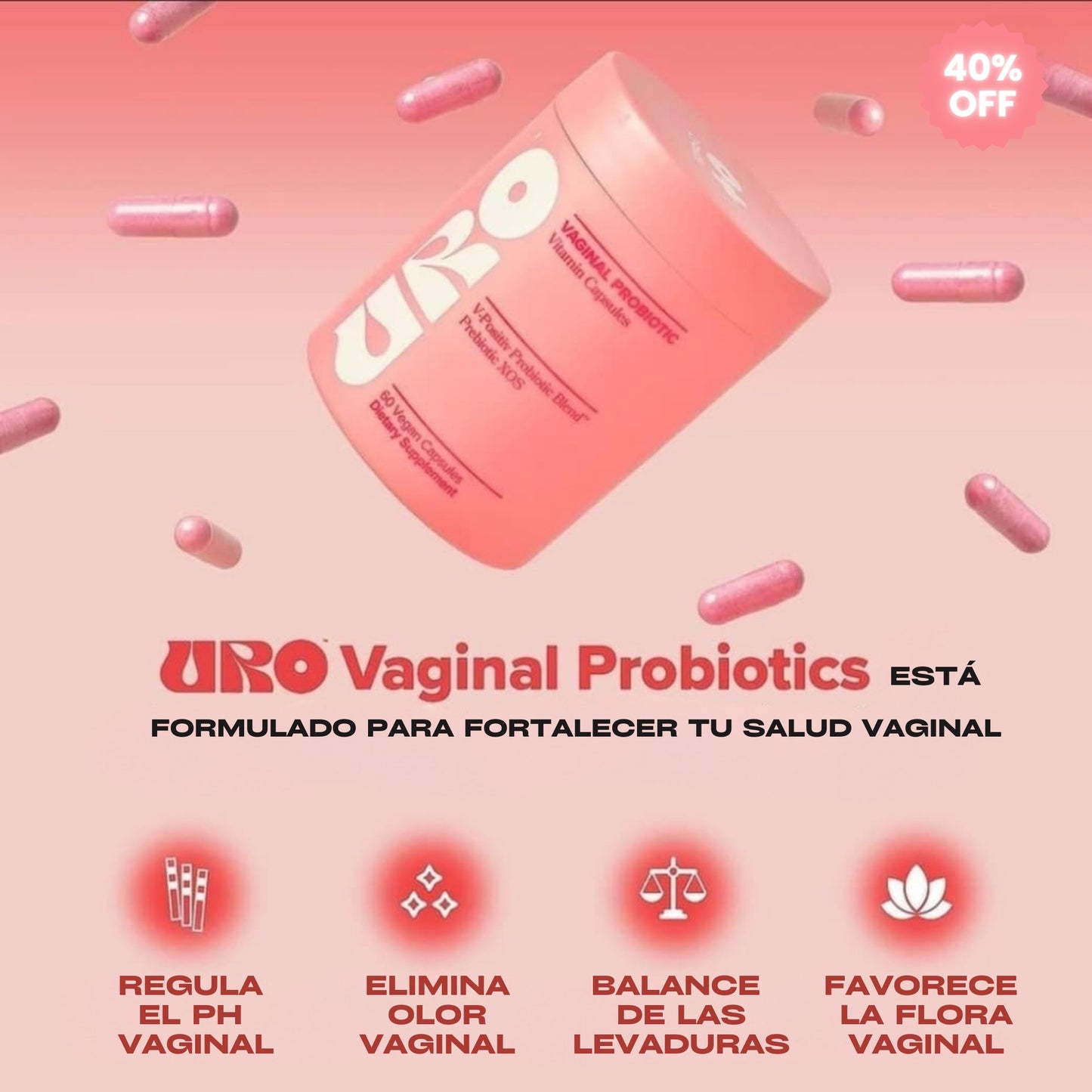 URO Probióticos vaginales - 60 Cápsulas - 1 mes cubierto